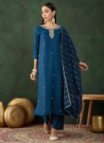 Muslin Navy Blue Festival Wear Embroidery Work Readymade Straight Suit